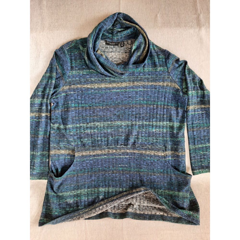 Susan Graver Weekend Women's 1X Stripe Stretch Boho Sweater Turtleneck Polyester